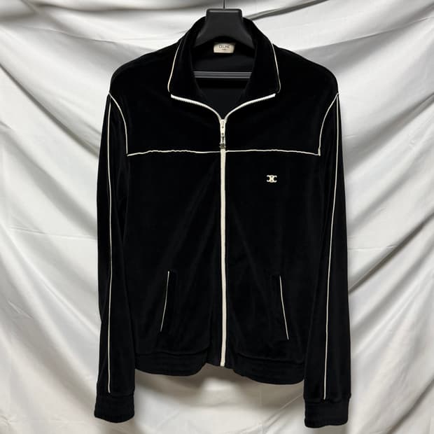 [S+급/XL] 셀린느 트리옹프 트랙자켓 벨벳 집업 블랙