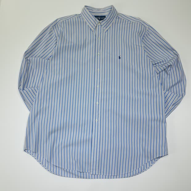 CL618 2XL 폴로 코튼 스트라이프 버튼다운 블루 셔츠 남방