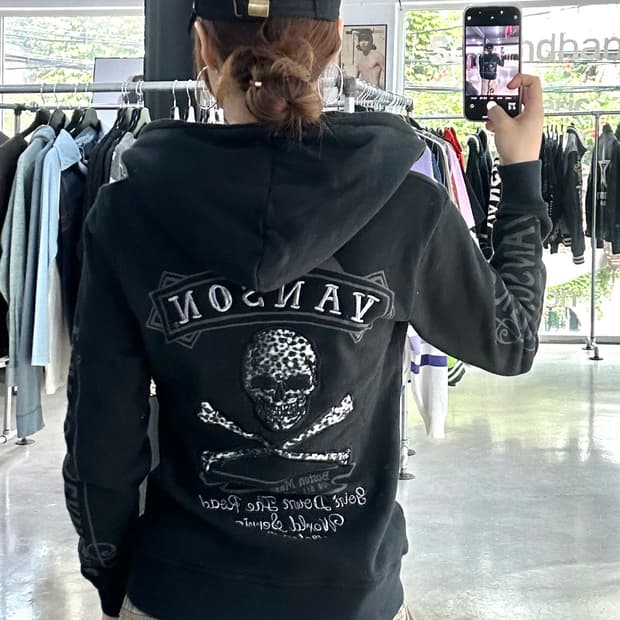 벤슨 스컬 레오파드 풀로고 퍼자수 투웨이 후드집업