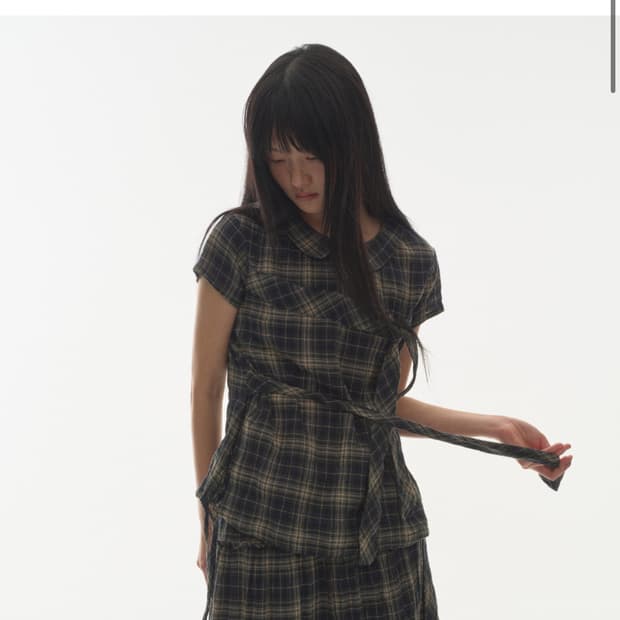 코이세이오 보우 블라우스 체크 os