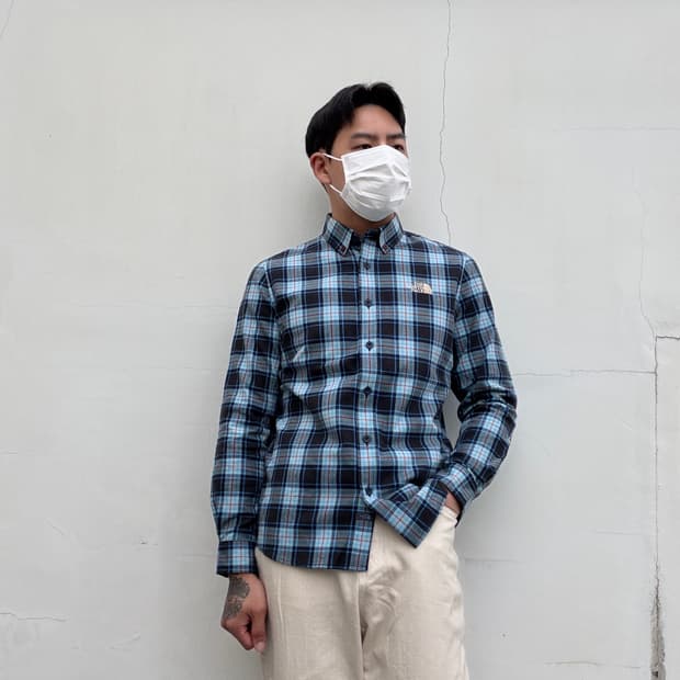 90)노스페이스 타탄체크 패턴 셔츠