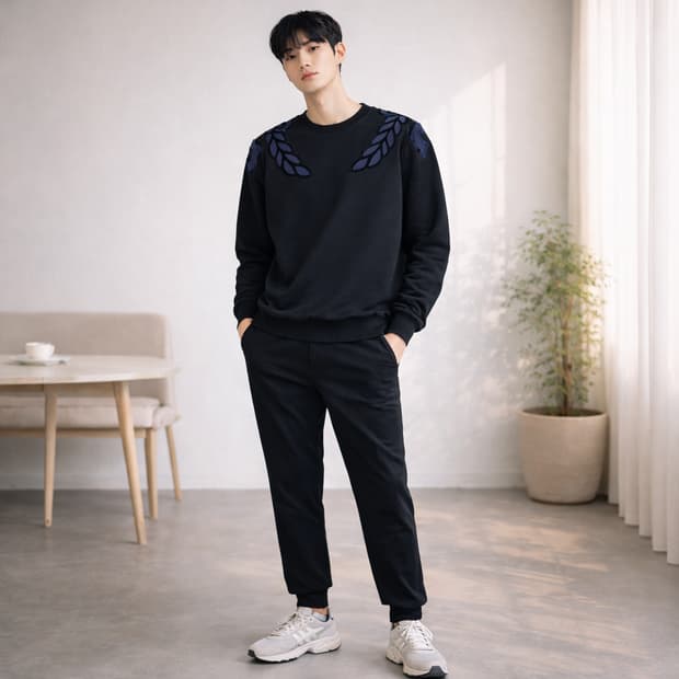 MCM 엠씨엠 벨벳 패치 라운드넥 맨투맨