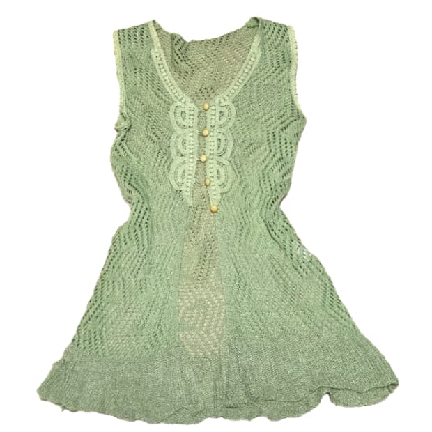 빈티지 은사 니트 크로쉐 크로셰 슬리브리스 로브 가디건 모리걸하구미페어리