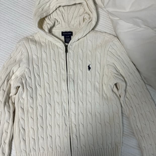 폴로랄프로렌 키즈 걸즈 아이보리 니트 후드집업 xl xs