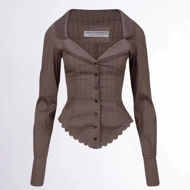 스컬프터 클로버 리프 넥 블라우스 브라운