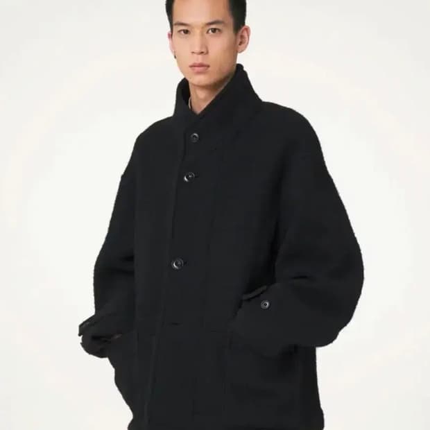 르메르 울 박시 더플 코트 블랙 / 48