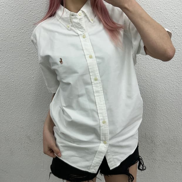 폴로 랄프로렌 옥스포드 포니 화이트 반팔 셔츠 M