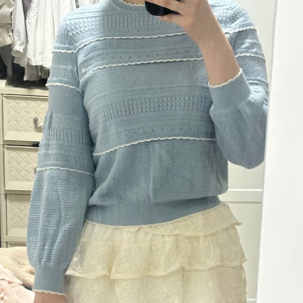 빈티지 레이스 하늘색 미즈이로 니트 히메갸루 모리걸 earth music