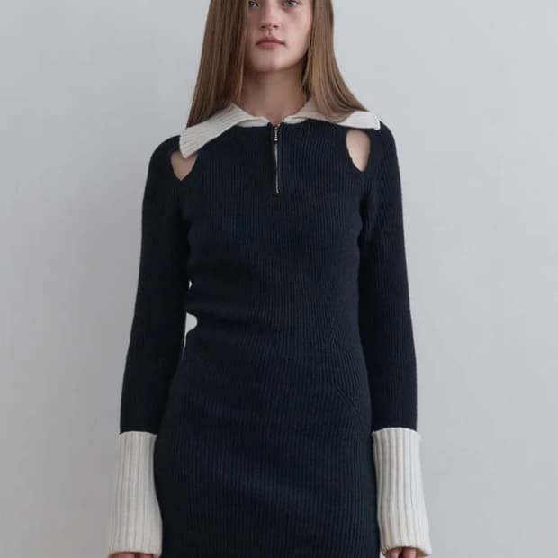 기준 하프 집업 니트 원피스 Half Zip-Up Knit Dress