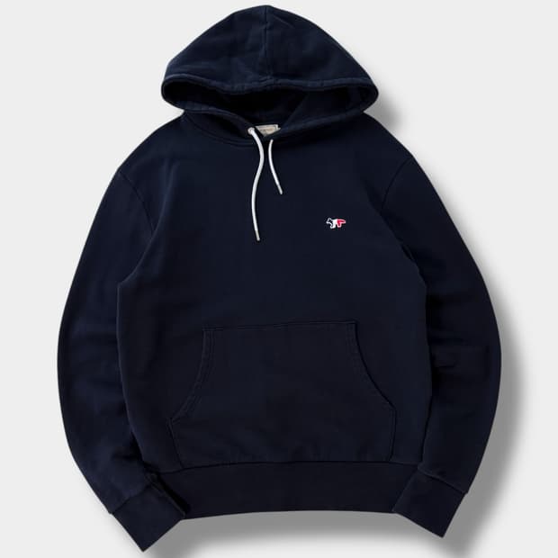 메종키츠네 루즈핏 트리컬러 폭스로고 네이비 스웻 후드