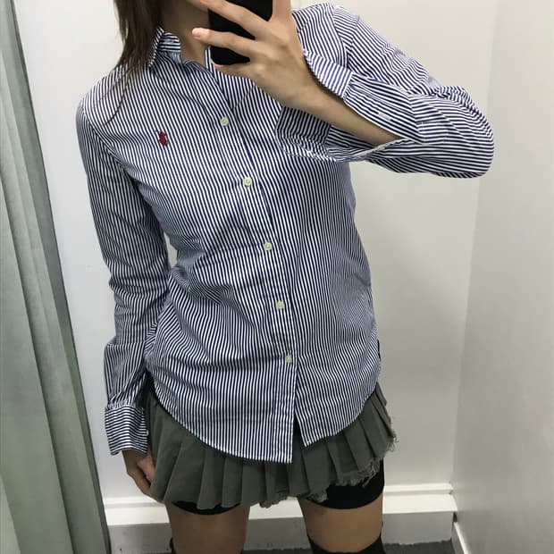 폴로 블루 화이트 레드포니 스트라이프 셔츠