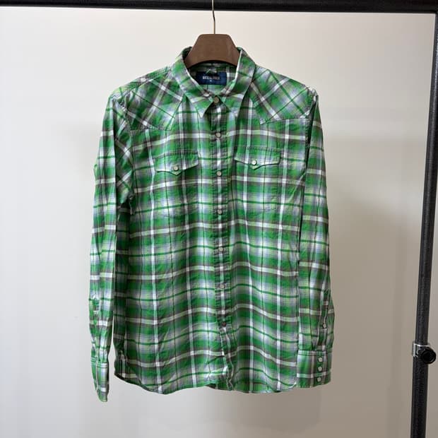 (XL) Back Number 그린 체크 웨스턴 셔츠