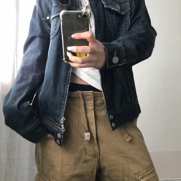 빈티지 넥버클디테일 데님 자켓