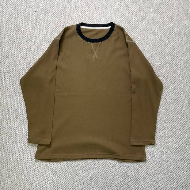 빈티지 헨리넥 거셋 브라운 롱슬리브 