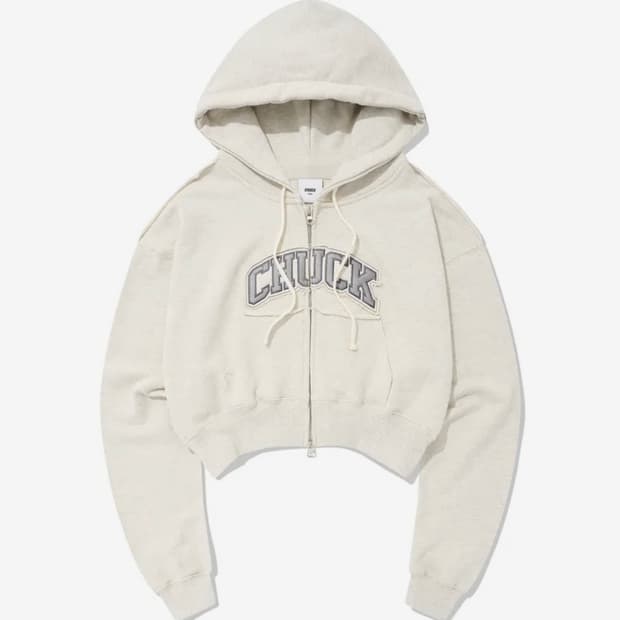 척 데미지 크롭 후드집업 (오트밀)