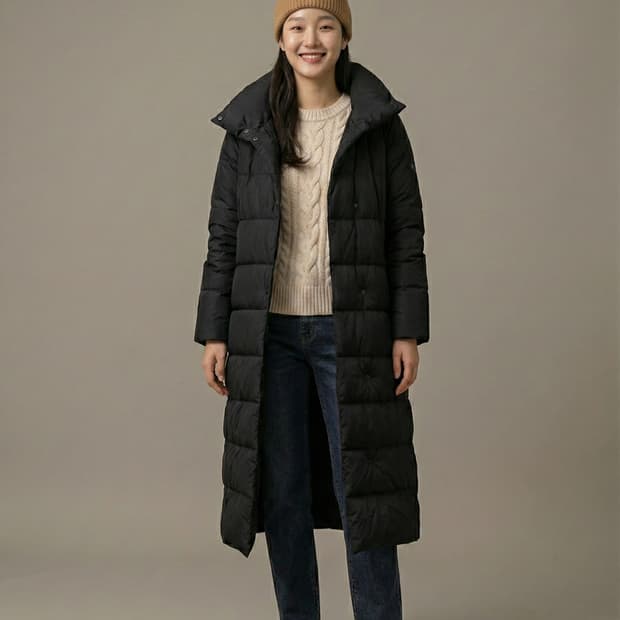 도나카란뉴욕(DKNY) 하이넥 여성 롱 다운 코트