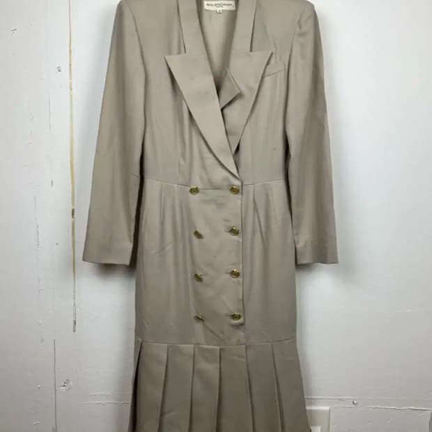 L008 발렌시아가 80-90s 더블 브레스트 플리츠 원피스 W-M