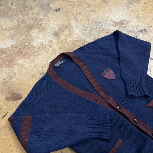 폴로 랄프로렌 네이비 브라운 브이넥 니트 가디건 95