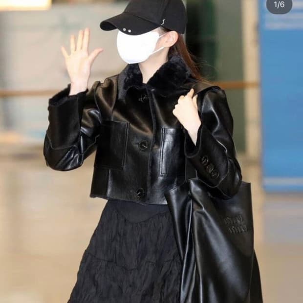 (장원영착용) 낫유어로즈 숏 리버시블 레더 무스탕 블랙 M