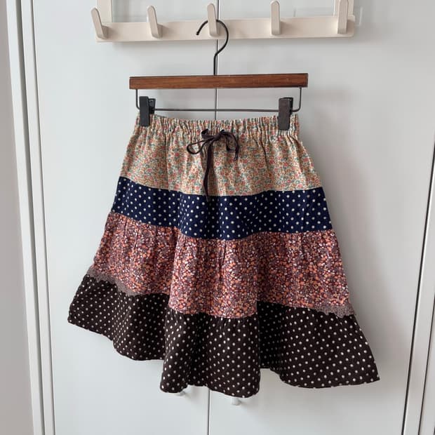 Papp 잔꽃 도트 패치워크 플레어 스커트