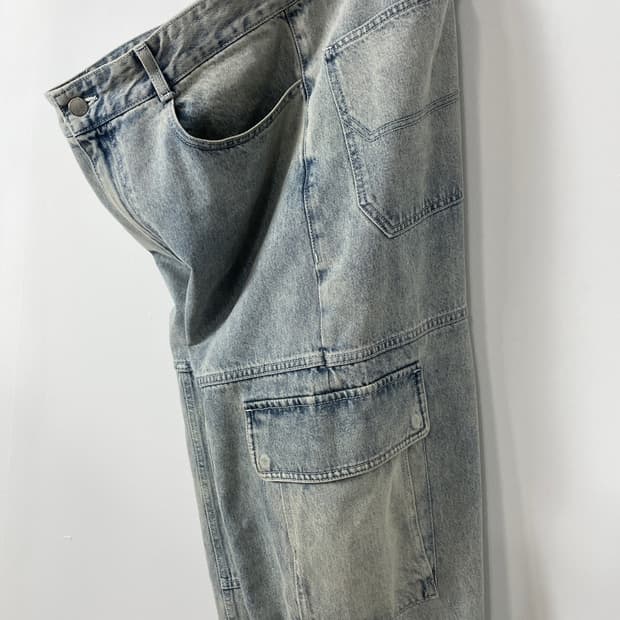 솔리드 옴므 워시드 데님 카고 팬츠 