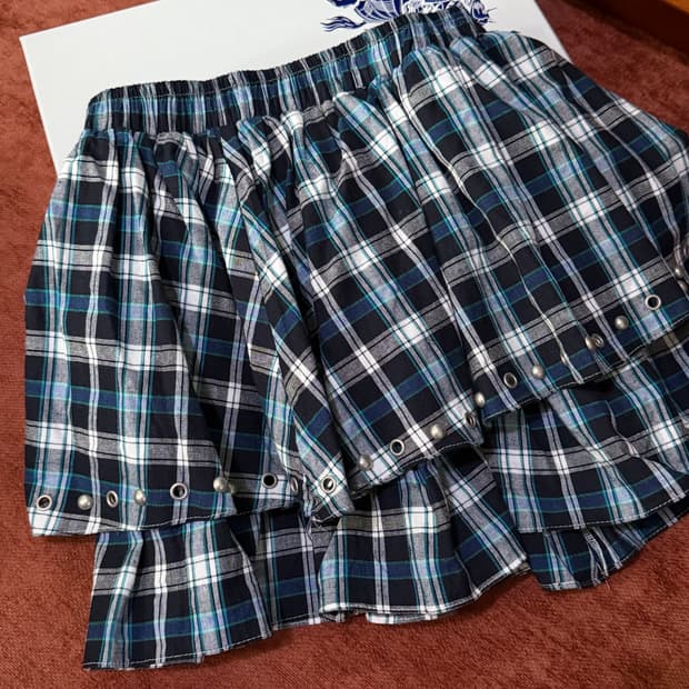 플리즈프로젝트 plzproject 스터드 프릴 레이어드 체크 스커트