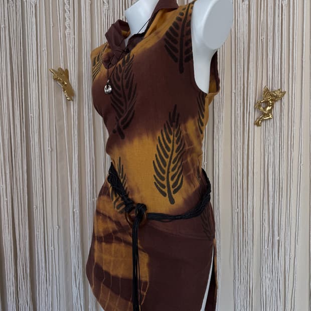 100% Cotton Shawl Collar Slit Dress 0050