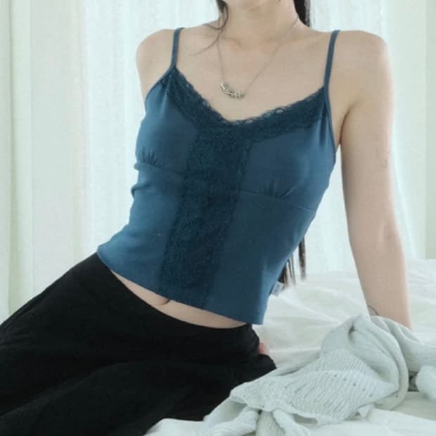 애즈온 COR LACE SLEEVELESS 블루그린