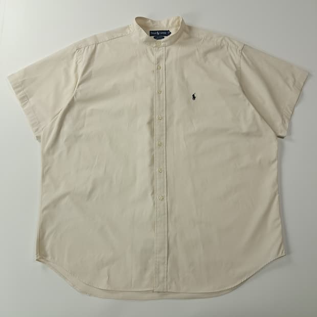 CA076 2XL 폴로 90s 크림화이트 밴드 카라 반팔 셔츠 남방