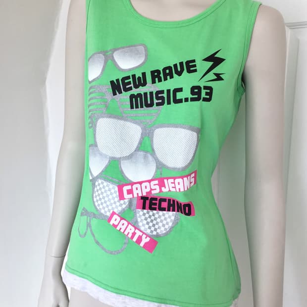 Iconic Print Green Sleeveless Top