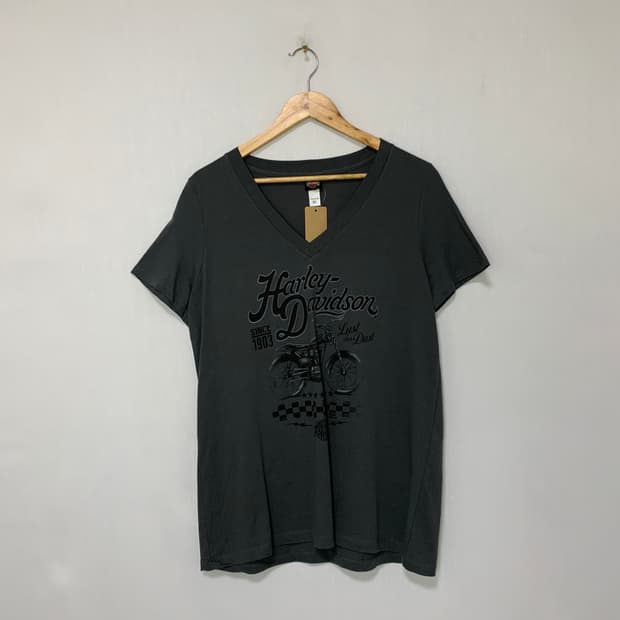 할리데이비슨 빈티지 브이넥 차콜 반팔 티셔츠 XL