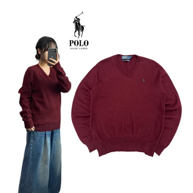 폴로 포니 버건디 니트