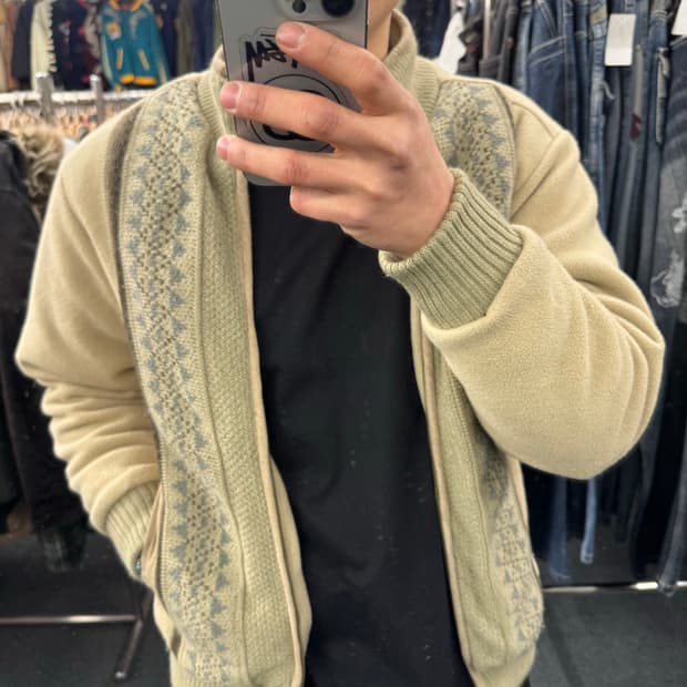 M)Japanese vintage Embark 패턴 니트 플리스 집업