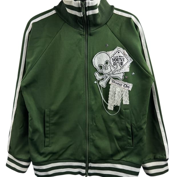 JPN Y2K 펑크 갸루 스컬 레이스 딱붙 져지1428