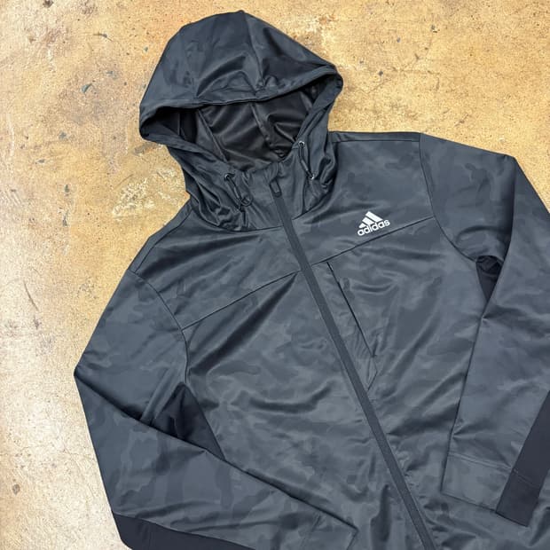 [정품/M] 아디다스 블랙 카모 후드 윈드브레이커 b18