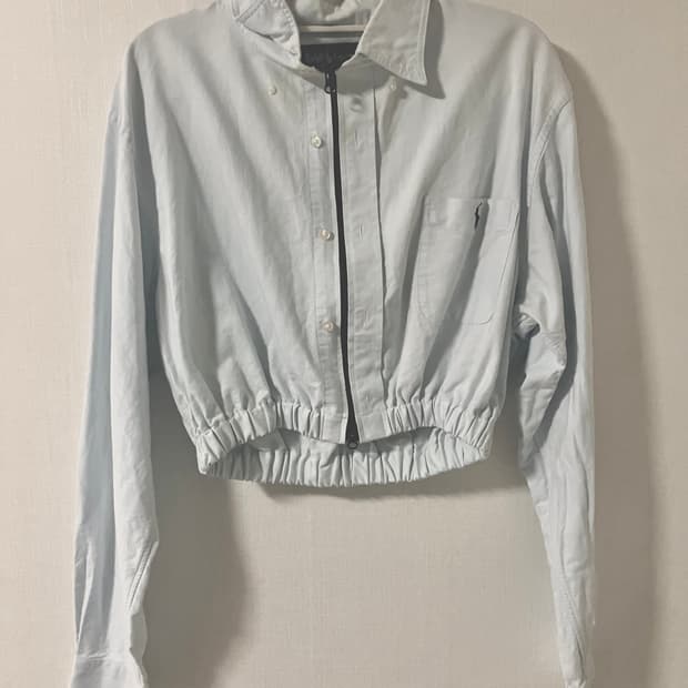 폴로 연하늘 커스텀 크롭 셔츠