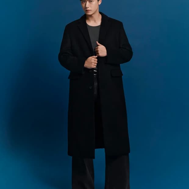 [M] 무신사 스탠다드 캐시미어 블렌드 대디 숄더 싱글 롱 코트 [블랙]