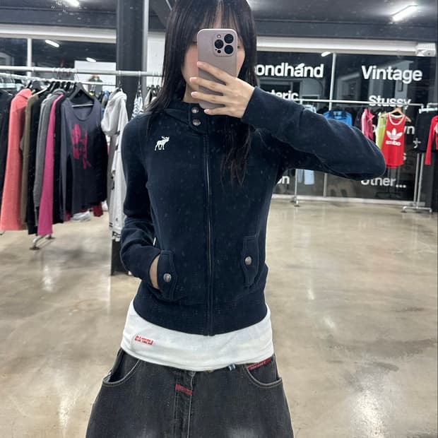 아베크롬비 엔 피치 버튼업 딥네이비 후드집업