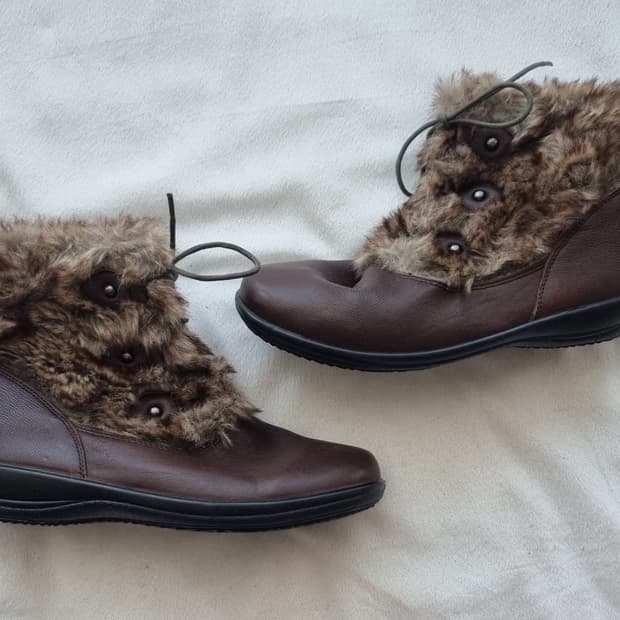 빈티지 모리걸 하구미 브라운 퍼 부츠
