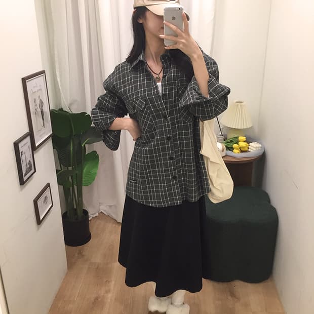 공용 필루미네이트 체크셔츠 자켓 100