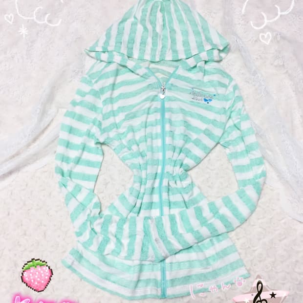 빈티지 민트 스트라이프 후드집업 