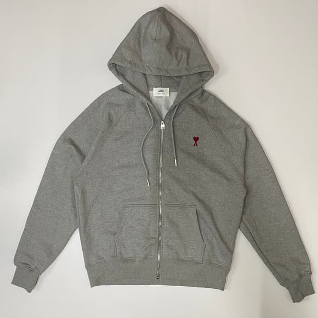 아미 스몰 하트 로고 그레이 후드집업