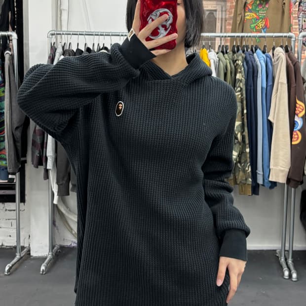 베이프 원포인트 와플 후드티셔츠