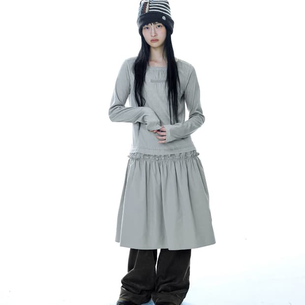 코이세이오 투웨이 셔링 원피스 라이트 카키