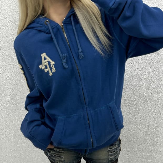 아베크롬비 사이드 패치 블루 후드집업 L