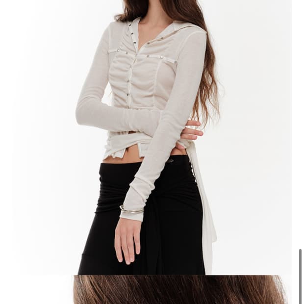 LENA SHIRRING HIGH NECK TOP (CREAM)