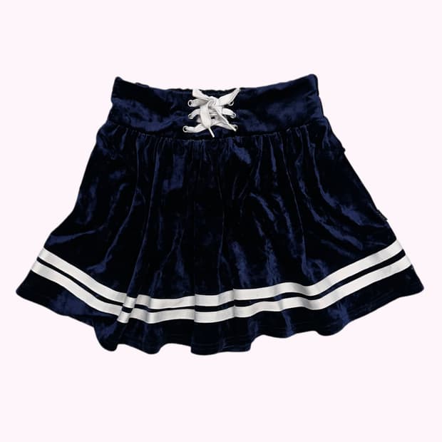 navy velvet lace-up skirt