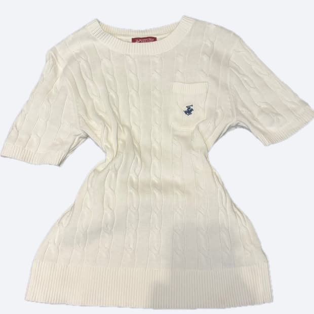 🤍비벌리힐스 폴로클럽 딱붙핏 화이트 꽈배기 반팔 니트🤍