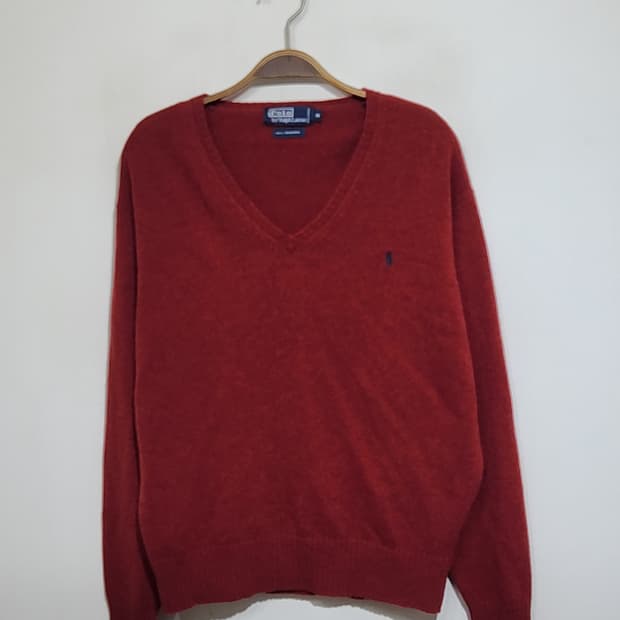 (L) 랄프로렌 폴로 브이넥 니트 버건디 램스울 스웨터 