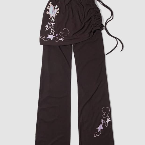 플레이스 스튜디오 x 지꾸 스트링 와이드 랩 레이어드 스커트 밴딩 팬츠